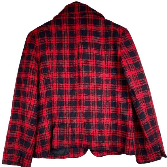 Talbots 12 Large Blazer Jacket Coat Tartan Plaid Wool Red Black Career - Picture 3 of 5